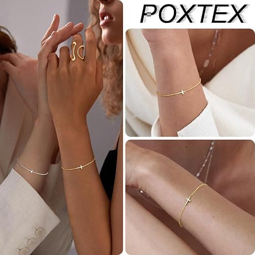 Poxtex Gold Jesus Cross Bracelets for Women Trendy, 14K Dainty Gold Plated Religious Bracelets for Women Bulk, Christian Baptism Gifts for Women Mom Her thumbnail 7