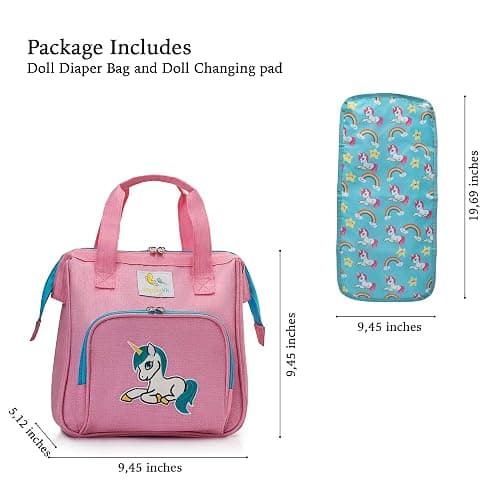 HappyVk- Baby Doll Diaper Bag with Changing Pad- Doll Accessories - Unicorn | Realistic, Spacious & Comfortably Designed for Pretend Play, Reborn Doll Care Organizer for Travel, Playdates & Gift Giving thumbnail 3