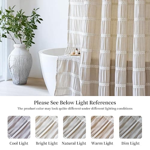 Siiluminisoy Cream Shower Curtain Fabric Rustic Shower Curtain Farmhouse Striped Cotton Blend Thick Boho Shower Curtains for Country Bathroom Decor, (Beige, 72 x 72) thumbnail 7