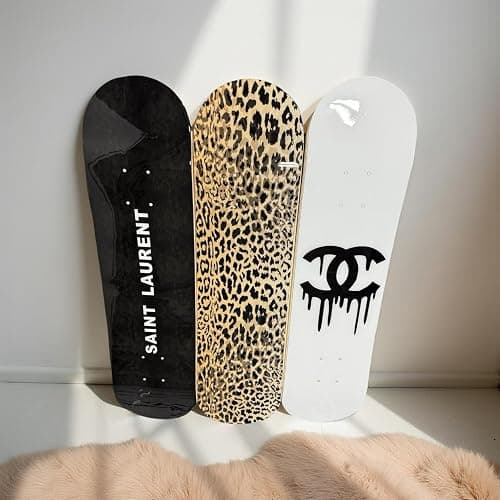 BDTrims 3 Pack Designer-Influenced Pop Art Skateboard Deck Set, Black White and Leopard Print, Premium 7-Ply Maple, Wall Decor, Customization Available thumbnail 6
