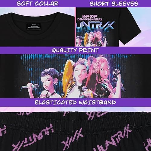 KPop Demon Hunters Officially Licensed 2-Pc Pajamas Set Girls, 5–14 Yrs, Soft PJs Lounge Set T Shirt Shorts, Gifts for Girls thumbnail 4