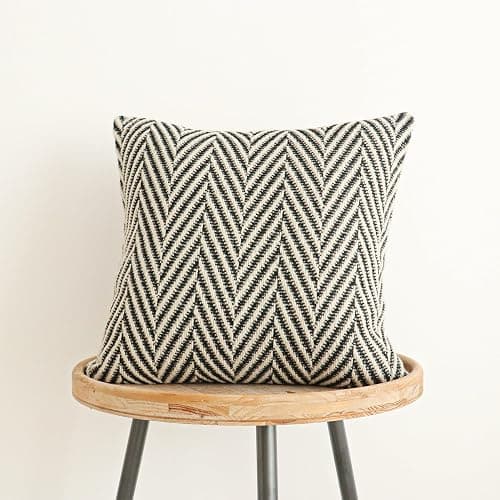Jonhier Black White Chevron Square Throw Pillow Cover, Boho Farmhouse Geometric Pattern Cushion Cover, Mid Century Accent Decorative Pillowcase for Sofa Couch Bedroom Living Room, 18 x 18 inch - Image 1