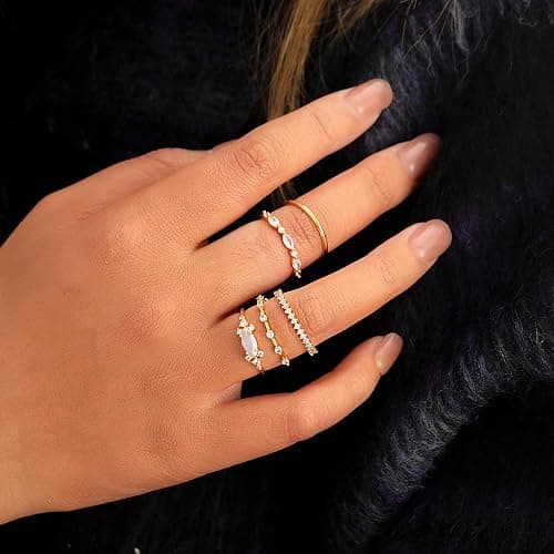 Honsny Stackable Gold Rings for Women Set Dainty 18K Gold Plated Cubic Zirconia Thumb Rings Thin Eternity Engagement Rings thumbnail 5
