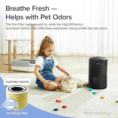 LEVOIT Air Purifier for Home Allergies Pets Hair in Bedroom, Covers Up to 1095 ft² by 56W High Torque Motor, 3-in-1 Filter with HEPA Sleep Mode, Remove Dust Smoke Pollutants Odor, Core300-P, Black - Black - Air Purifier thumbnail 3