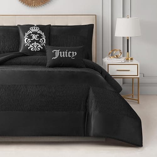 Juicy Couture Glam Night Black Stripe Queen/Full Size Comforter Bedding Set Ensemble - 5 Piece Set - Black - Comforter Set - Full/Queen - Image 1
