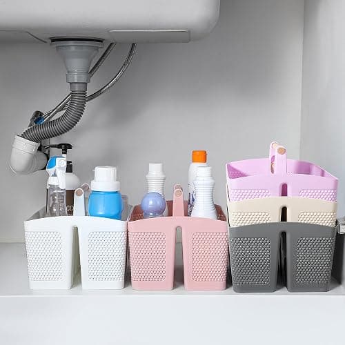 rejomiik Portable Shower Caddy Basket Plastic Cleaning Caddy Organizer Storage Tote with Handle for Bathroom, College, Dorm Room Essentials, Cream thumbnail 6