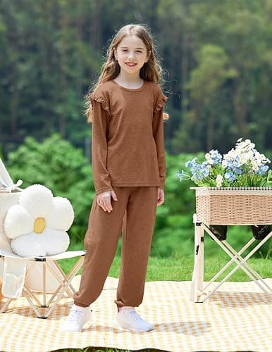 Yekaty Kids Girls Clothes Stylish Ruffled Tops and Pants with Pockets Clothing Sets 2 Piece Outfits thumbnail 3