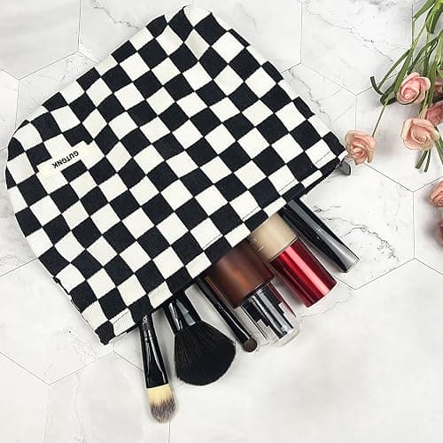 GUTGNK Women's Cosmetic Bag, Corduroy Checkerboard Travel Cosmetic Bag Small Cosmetic Bag Skin Care Cosmetic Changing Handy Bag Zipper Organizer - Haig thumbnail 3