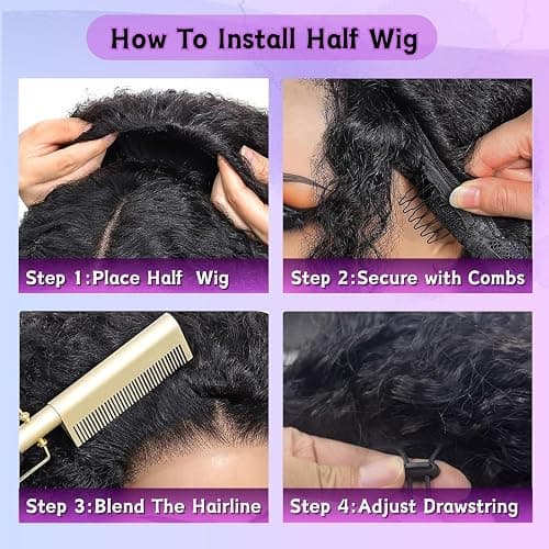 Glimeer Half Wig Human Hair Deep Wave 3 In 1 Drawstring Seamless Filp Over Curly Half Wig 200% Density Wear and Go Glueless Half Wigs for Black Women Natural Color 18 Inch thumbnail 4