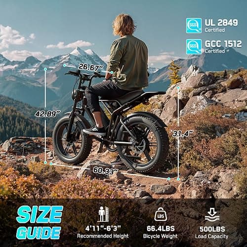 TST Electric Bike for Adults, 1500W Peak Motor 60 Miles Fat Tire Ebike with 48V 15Ah Removable Battery 20" Fat Tire Electric Bike, Full Suspension and 7-Speed thumbnail 6