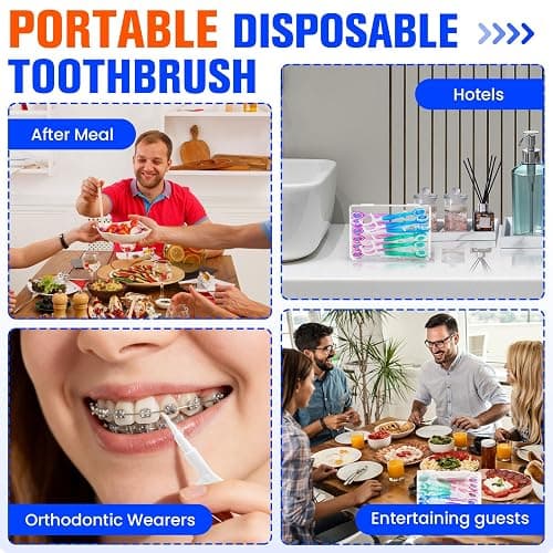 36 Pack 5-in-1 Mini Disposable Toothbrush, WaterlessToothbrushes (Mint) | Disposable Toothbrushes with Toothpaste, Floss, Tongue Scraper & Toothpick, Ideal for Travel, Work, Hotel thumbnail 7