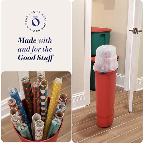 HOMZ 2-Pack Seasonal Holiday, Plastic Vertical Gift Wrap Storage Organizer, Red & Clear - Paper Wrapping Bin Containers for Christmas Gifts and Birthday Presents thumbnail 7