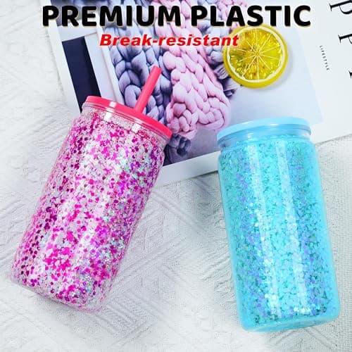 Maucircol 16 Oz Plastic Snowglobe Tumbler, 6 Pack Pre-Drilled Double Wall Plastic Clear Cup for Glitter Snow Globe Diy, Double Wall Snowglobe Cup with Clear Lid thumbnail 5