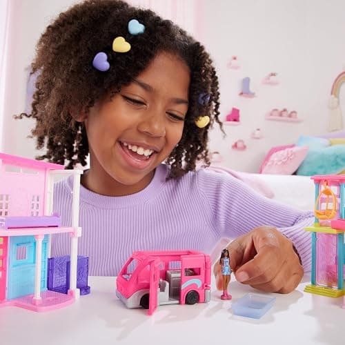 Barbie Mini BarbieLand DreamHouse & 3-Vehicle Playset with 4 1.5-Inch Dolls, Doll House Furniture & Accessories, Includes DreamCamper, Toy Boat & Plane thumbnail 3