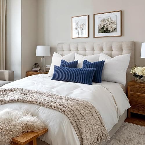 MIULEE Faux Fur Decorative Throw Pillow Covers 18x18 Set of 2 Navy Blue | Coastal Modern Art Home Decor Soft Plush Couch Pillows Cozy Fluffy Cushion Covers for Sofa Bed Living Room thumbnail 6