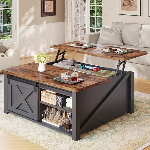 SEDETA 31.5" Lift Top Coffee Table with Storage, Square Coffee Tables for Living Room, Farmhouse Coffee Table with Large Hidden Storage Compartment and Adjustable Shelves, Black - Image 1