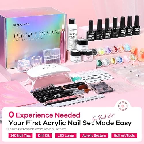 Glamonade Acrylic Nail Kit for Beginners: Professional Nail Set with Drill Acrylic Powder Gel Polish Nail Stamp for Home Starter Practice & DIY Manicure thumbnail 2