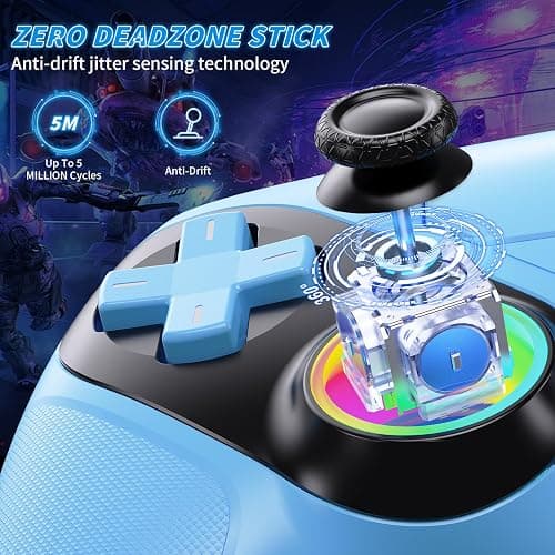 Dinosoo RGB Wireless Controller for PS5/PlayStation 5 PC, Bluetooth Controller with Turbo, Macro, Dynamic Vibration, 6-Axis Motion Control, 3.5mm Audio Jack, 1000mAh Battery, Speaker - Blue thumbnail 6