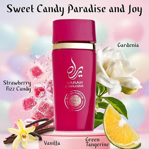SAADAH Yarah Candilicious Eau De Parfum for Women 4.0 Fl.oz, 120ml Fruity Floral Gourmand Perfume, Sweet Strawberry Vanilla Cotton Candy, Gardenia Amber Musk, Long Lasting Luxury Fragrance thumbnail 2