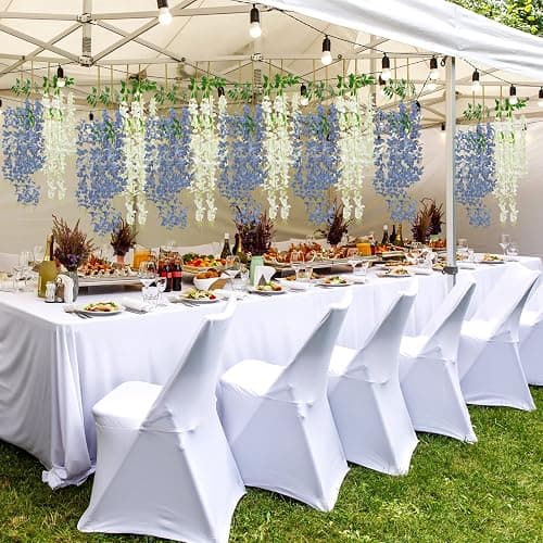 Giegxin 24 Pcs Artificial Wisteria Hanging Flowers 3.6 ft Artificial Fake Wisteria Vine Rattan Hanging Garland Silk Flowers String for Wall Home Wedding Party Greenery Decorations (Blue,White) thumbnail 3