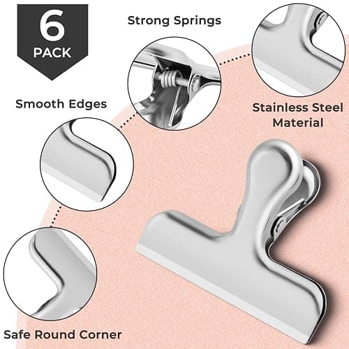 Chip Clips, 6 Pack Bag Clips, Food Clip, Stainless Steel Bags Clip for Food, Office Kitchen Home Usage Storage thumbnail 2