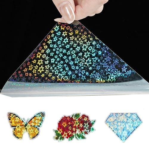 WESTICK Stars Holographic Laminate Sticker Paper Self Adhesive Holographic Clear Contact Paper Waterproof Iridescent Protective Laminating Film for Sticker Papers Cards Cups Crafts Decor 12"x80" - Image 1