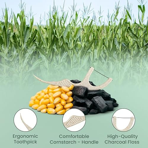 Natural Dental Floss Picks 75 Pack – Organic Biodegradable Floss Sticks with Strong Bamboo Charcoal Thread & Vegan Cornstarch Handle – No Plastics, No Artificial Flavours - Kraft Paper Box thumbnail 3