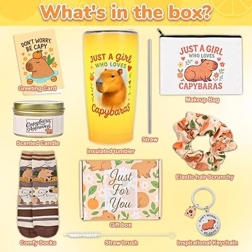 Capybara Gifts for Women Capybara Stuff Includes 20oz Tumbler Mug Makeup Bag Sock Hair Bands Capybara Keychain and Candle Gift Cards Gift for Capybara Lover thumbnail 2