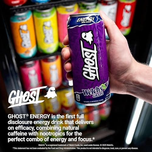 GHOST Energy Drink - 12-Pack, Welch's Grape, 16oz Cans - Energy & Focus & No Artificial Colors - 200mg of Natural Caffeine, L-Carnitine & Taurine - Gluten-Free & Vegan thumbnail 6