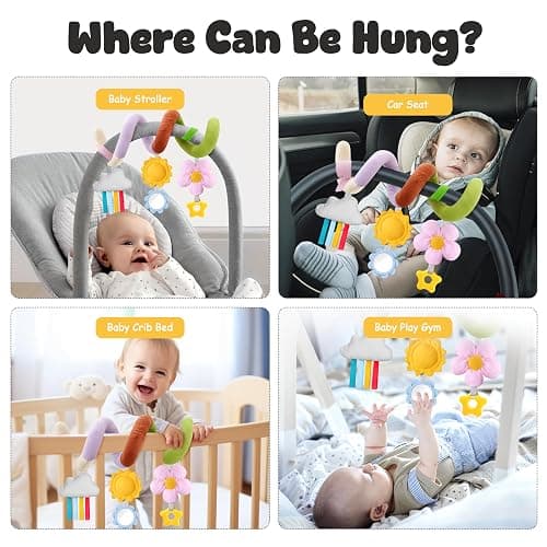 Stuffed Christmas Spiral Baby Car Seat Toys, Best Newborn Shower Gifts, Soft Infant Essentials Must Have Hanging Toys (Vibrant Nature) thumbnail 7