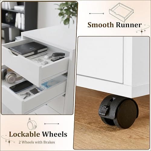5 Drawer Rolling Storage Cabinet, Mobile File Cabinet for Office, White | Rolling Storage Cabinet with 5 Drawers for Desk Drawer Organization, Home Office Storage and Printer Stand thumbnail 7