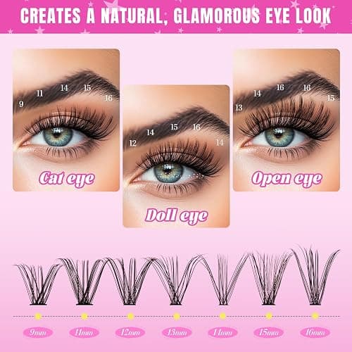 Lash Clusters Kit 320 Pcs DIY Individual Cluster Lashes D Curl Lash Extension Kit with Eyelash Bond and Seal, Remover, Tweezers Applicator Tool for False Eyelash Cluster Kit(20D+40D, Mix9-16mm Kit) thumbnail 4