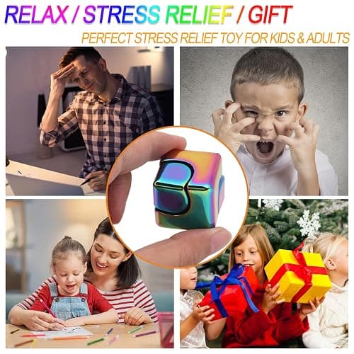 QLKUNLA Fidget Cube Spinner Anti-Anxiety Focusing Fidget Toys EDC Fidgets Spinner 4-in-1 Toy Metallic Focus Toy Cube Finger Top Desktop ADHD Stress Relieve Toys for Kids and Adults (Rainblow) thumbnail 5