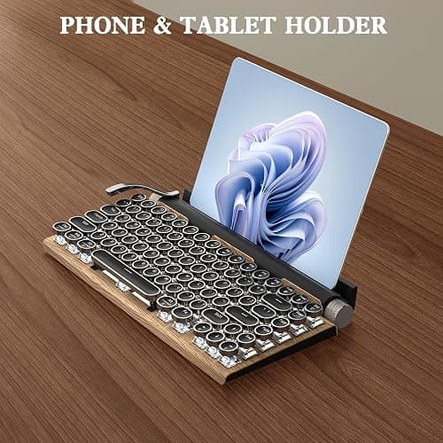 Retro Typewriter Keyboard Wireless, Mechanical Gaming Vintage Keyboard 83-Key Blue Switches Bluetooth 5.0 Punk Round Keycap, 14 Modes LED Backlight, Type-C, Compatible with PC/Laptop/Pad/Phone, Wood thumbnail 6