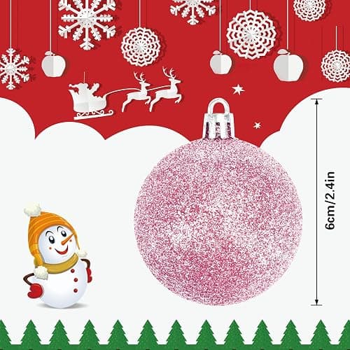 JULMELON 24PCS Pink Christmas Ball Ornaments, 60mm Shatterproof Tree Decor | Plastic, Xmas Tree Decorations, Wedding, Mothers Day Party, Assorted Style Decor, Large 2.4 in thumbnail 3