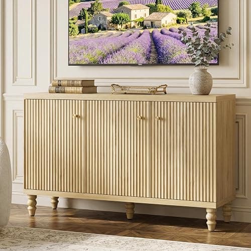 Bestier Modern Fluted TV Stand for 55 inch TVs, Wood Entertainment Center with Storage, Mid Century TV Stand with 3 Fluted Doors, Adjustable Shelves,Media Console Cabinet for Living Room, Natural Oak thumbnail 8