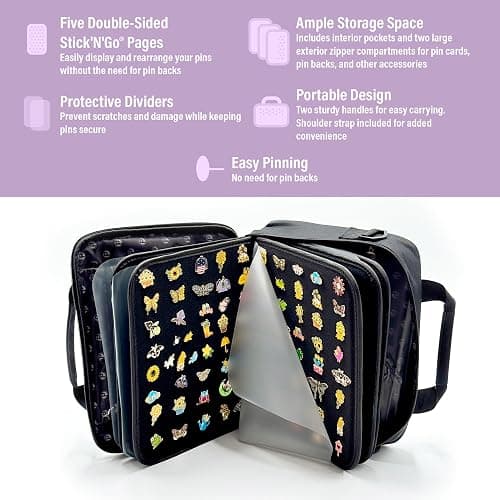 PinFolio Pro Pin Display Bag, Large Sports Pin Book Designed for Storage & Easy Trading Up to 1,000 1-Inch Enamel Pins (Black) thumbnail 2