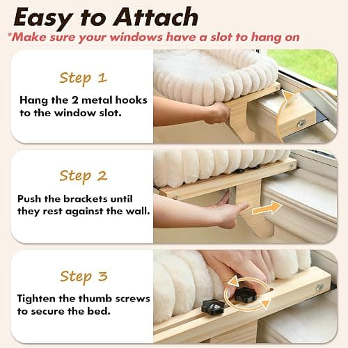 Zoratoo Cloud-Cuddle Cat Perch for Window Sill with Bolster, Natural Wood & Metal Frame Cat Window Seat for Large Cats, Easy to Adjust Zipper Cushion Pet Bed for Windowsill (Large) thumbnail 8