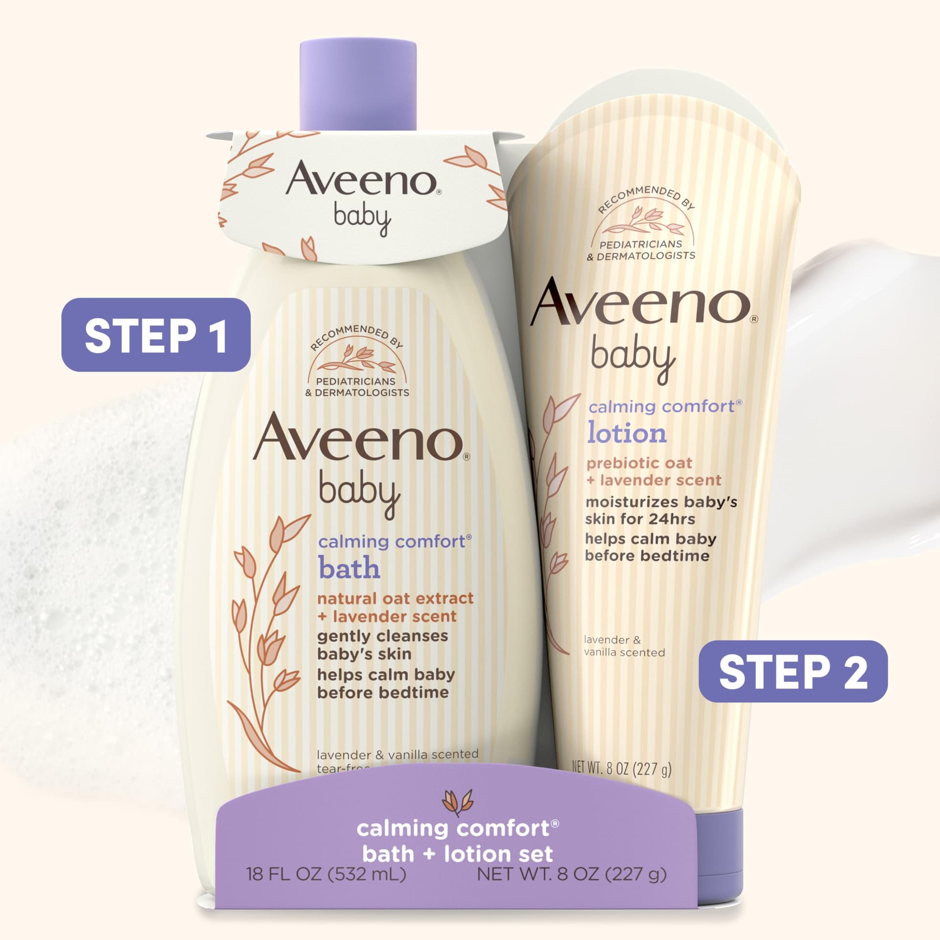 Aveeno Baby Calming Comfort Bath + Lotion Set, Baby Skin Care Products, 2 Items thumbnail 6