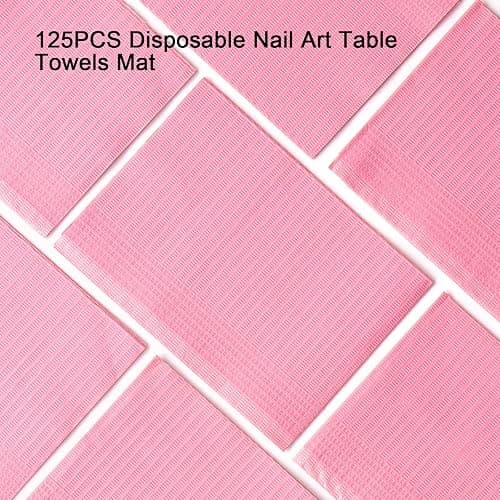 LXIANGN 125PCS Disposable Nail Art Table Towels Mat 13" X 17" Waterproof 3 Ply Nail Art Mat Paper Sheet Clean Pads Tattooing Table Mat Nail Table Cover Tattoo Supplies (Pink) - Pink thumbnail 6