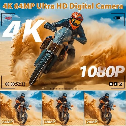 4K Digital Camera for Photography, 64MP Compact Vlogging Camera with WiFi and 3" 180° Flip Screen, 18X Digital Zoom, Ideal for YouTube Creators, Includes 2 Batteries & 32GB Micro SD Card, Pink thumbnail 2