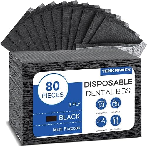 80 Pack Disposable Dental Bibs 13"x18", 3-Ply Waterproof Tattoo Bibs Sheet for Nail Salon, Dental Clinic, Feeding, Tattoo Shop (Black) - Image 1