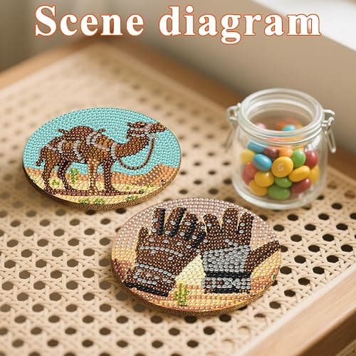 DOTSOPS 8 Pcs Cowboy Diamond Painting Coasters with Holder for Beginners | 5D Diamond Art Kits for Adults,Round Full Drill Gem Dots,Craft Arts DIY Supplies Party Home Decor 4 in thumbnail 4