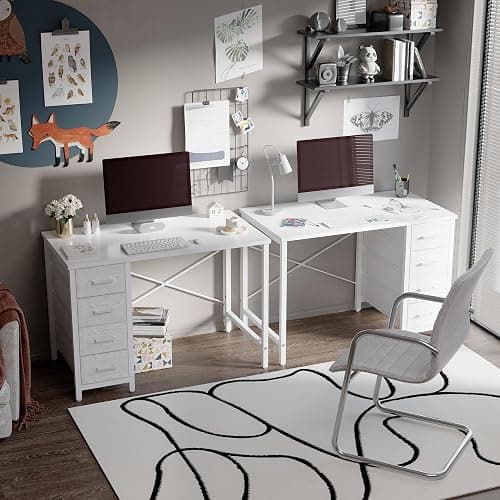 Pamray 32 Inch Computer Desk with 4 Drawers Small Office Desk for Home Bedroom Study Writing Simple Modern Computer Table White thumbnail 4