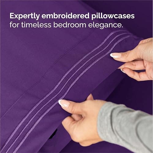 King Size 4 Piece Sheet Set - Comfy Breathable & Cooling Bed Sheets Set - Hotel Luxury Bedding for Women, Men, Kids, Teens, Boys & Girls - Deep Pockets, Ultra-Soft, Wrinkle Free - Oeko-Tex - Purple thumbnail 6