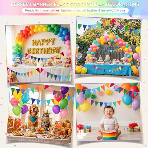 LITAUS Pennant Banner Flags - 6-Pack Pre-Strung Rainbow Party Garland | Felt Triangle Bunting for Birthdays, Baby Showers, Weddings, Pride, Carnival and Festival Decorations thumbnail 4