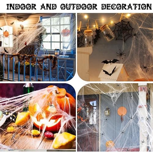 1200 sqft Halloween Spider Webs and 50pcs Fake Spiders Super Stretch Cobwebs Party Decorate for Halloween Theme Indoor and Outdoor Decoration thumbnail 8