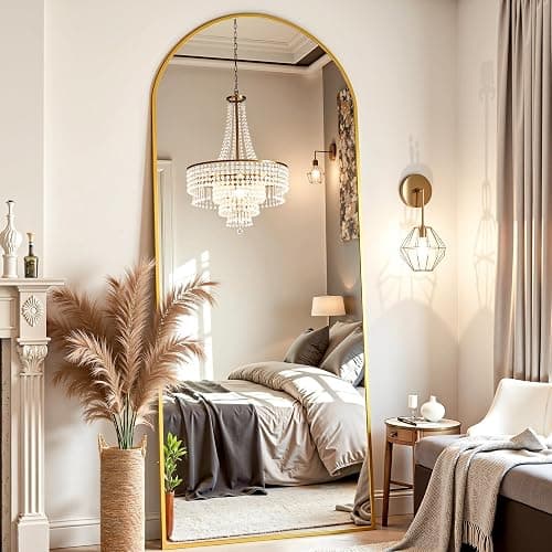 Furnbar Full Length Mirror, 64"x21" Arched Full Body Mirror, Floor Mirrors with Stand, Standing Hanging Leaning Against Wall,Aluminum Frame Mirrors for Bedroom Cloakroom,Living Room,Gold thumbnail 4