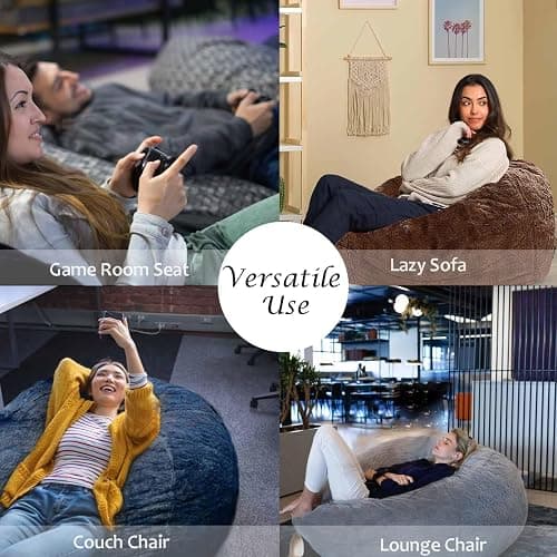 BCU 6FT Bean Bag Chair for Adults and Kids Without Filler Giant Stuffed Animal Storage Cover Soft Faux Fur Floor Chair Cover for Bedroom Living Room, Black thumbnail 7