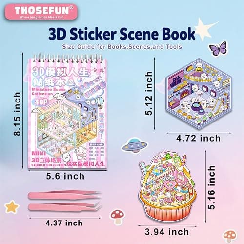 3D Sticker Scene Book for Adults & Kids, 20 DIY House Stickers Therapy - Make Your Own House Room Landscape Scenes Fun Gift Idea for Girls thumbnail 2